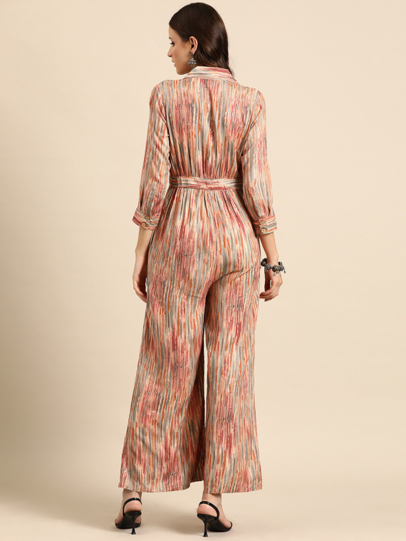 Shawl Neck Striped Basic Jumpsuit - Image 4