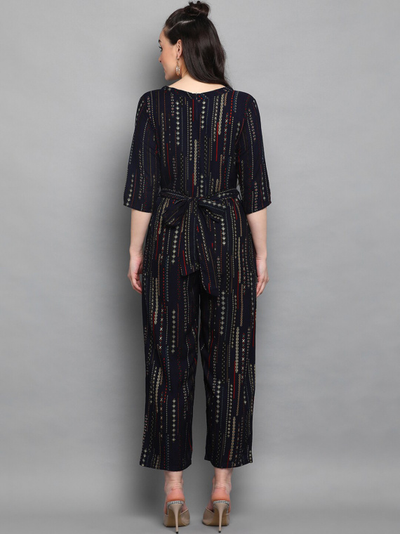 Navy Blue & White Foil Printed Basic Jumpsuit - Image 4