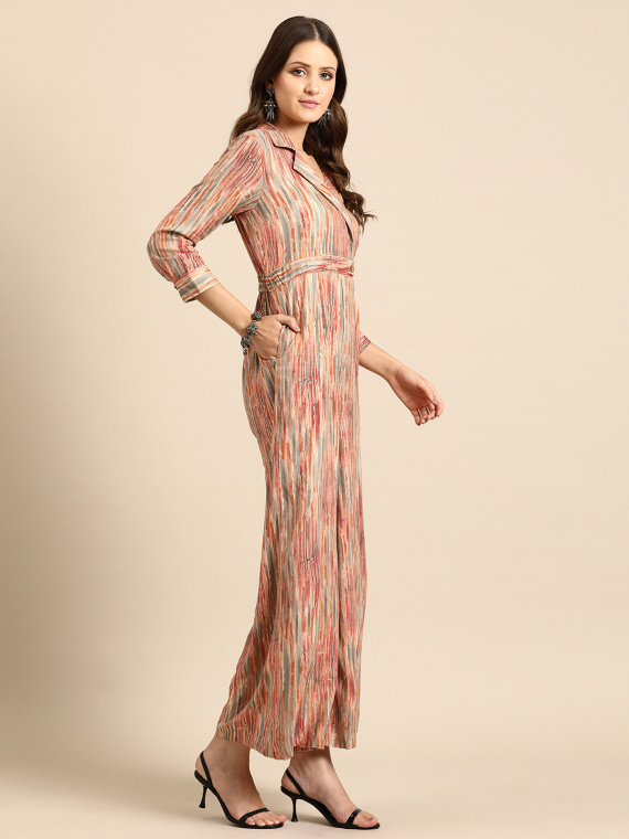 Shawl Neck Striped Basic Jumpsuit - Image 3