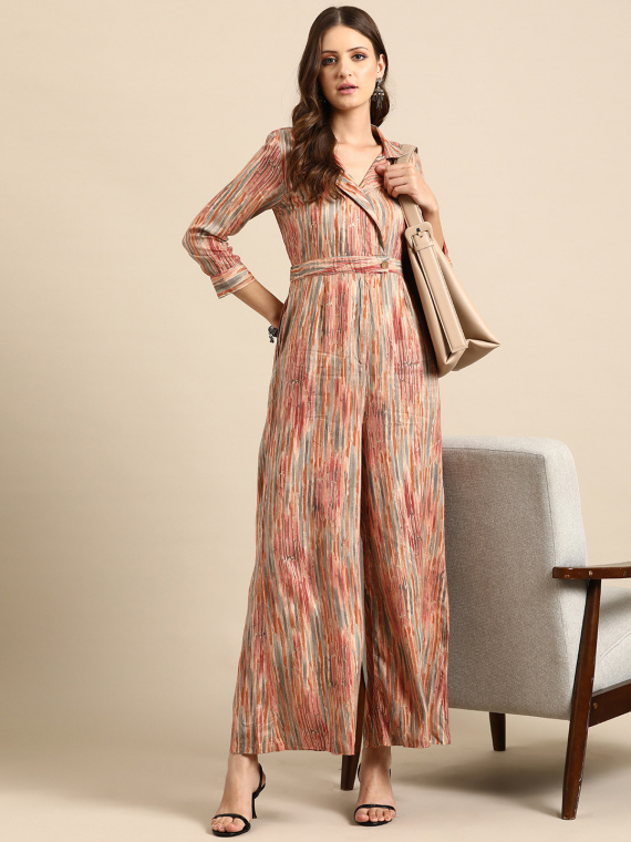Shawl Neck Striped Basic Jumpsuit - Image 5