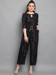 Navy Blue & White Foil Printed Basic Jumpsuit