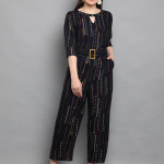 Navy Blue & White Foil Printed Basic Jumpsuit