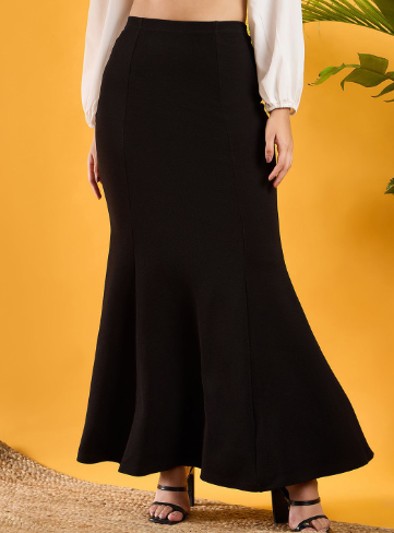 Berrylush Women Black Solid High Rise A-Line Maxi Skirts