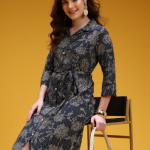 HERE&NOW Printed Belted Shirt Midi Ethnic Dress