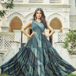 CHANSI Bandhani Printed V Neck Ethnic Dressess