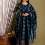 Bunkari Printed Pure Cotton Fit And Flare Ethnic Dresses With Dupatta