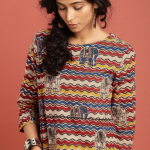 Taavi Beige & Maroon Hand Block Print Kalamkari A-Line Cotton Dress