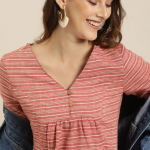 Taavi Women Coral Woven Legacy Cotton Striped A-Line Dress