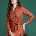 Sangria Foil Print Wrap Ethic Dress