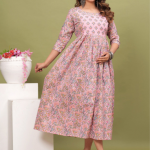 FASHDHUN Floral Printed Round Neck Cotton Fit & Flare Maternity Ethnic Dress