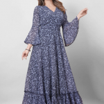 CHANSI Floral Printed Georgette Maxi Ethnic Gown
