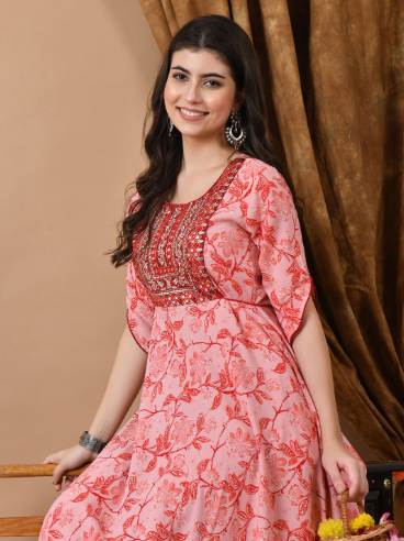 ftDiva Women Printed Fit and Flare Maxi Ethnic Dress