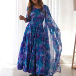 Siya Fashion Floral Printed Georgette Fit & Flare Maxi Dress Comes with a Dupatta