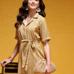 HERE&NOW Striped Shirt Style Dress with Belt