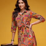 HERE&NOW Printed Shirt Style Dress with Belt