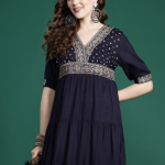 Sangria Ethnic Motifs Print Midi Tiered Dress