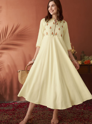 Anouk Floral Embroidered Fit and Flare Kurta