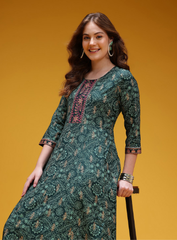 HERE&NOW Ethnic Motifs Printed Yoke Design A-Line Dress