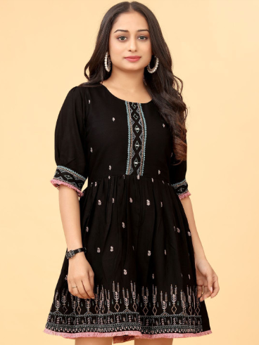 PEACH PIPER Ethnic Motifs Embroidered Cotton Fit & Flare Ethnic Dress