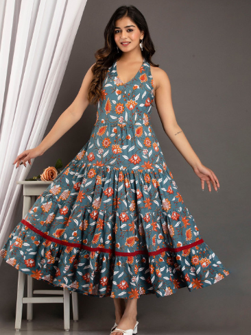 A&K Ethnic Motifs Printed A-Line Midi Ethnic Dresses