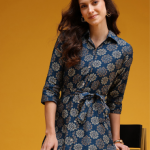 HERE&NOW Ethnic Motifs Print Belted A-Line Dress
