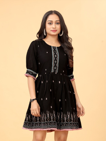 PEACH PIPER Ethnic Motifs Embroidered Mirror Work Cotton Fit & Flare Ethnic Dress