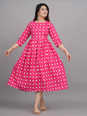 UNIBLISS Floral Printed Maternity Nursing Fit & Flare Midi Ethnic Dress