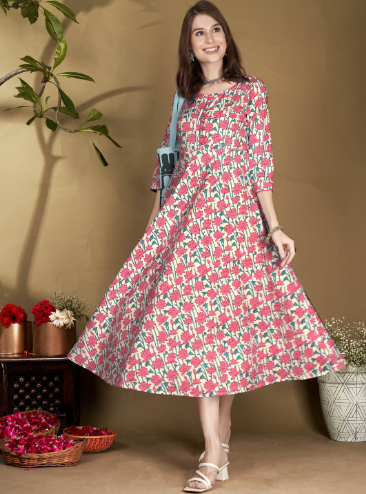 Anouk Floral Printed Cotton Fit & Flare Ethnic Dress