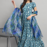 Gujari Ethnic Motifs Printed Gathered Detailed Maxi Ethnic Dress With Dupatta