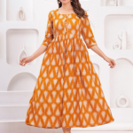 FASHDHUN Floral Printed Round Neck Thread Work Cotton Fit & Flare Maternity Ethnic Dress