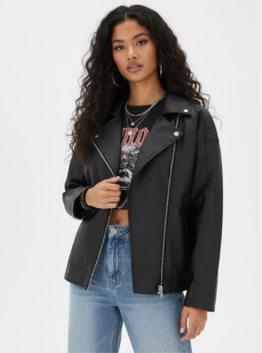 glitchez Faux Leather Oversized Biker Jacket