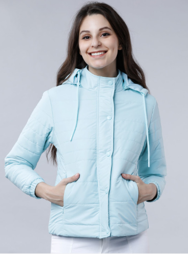 Tokyo Talkies Women Blue Solid Padded Jacket