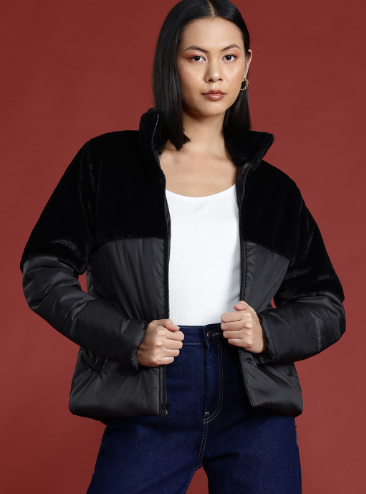 all about you Faux-Fur Detail Padded Jacket