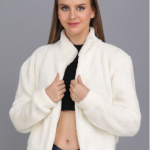 CORSICA Women White Stand Collar Lightweight Faux Fur Tailored Jacket