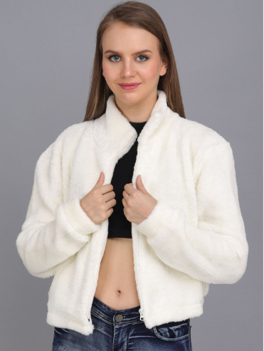 CORSICA Women White Stand Collar Lightweight Faux Fur Tailored Jacket