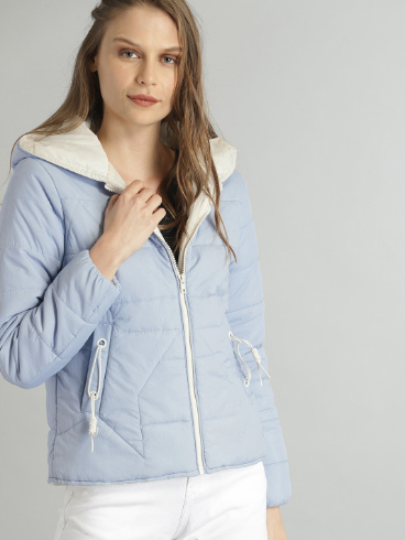 Roadster The Lifestyle Co Women Blue Solid Quilted Jacket