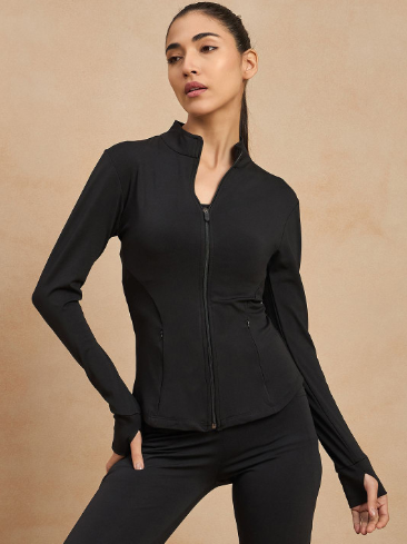 COLOR CAPITAL Women Solid Zip Detail Long Sleeves Casual Sporty Jacket