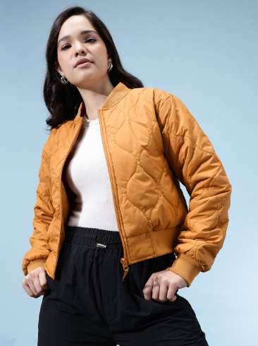 glitchez Floral Print Padded Bomber Jacket