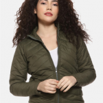 Campus Sutra Women Olive Green Solid Padded Jacket