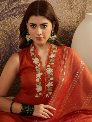 Sangria Embroidered A-Line Kurta with Dupatta