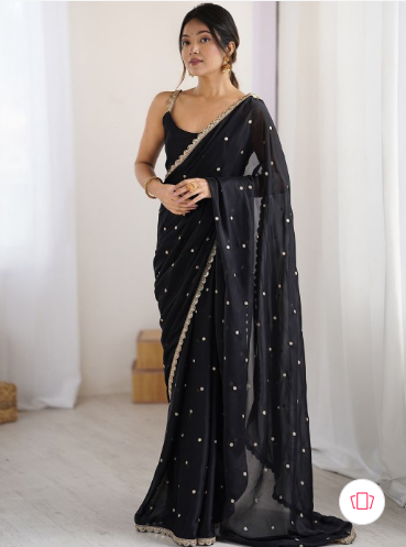 Saree mall Embellished Sequinned Floral Pure Georgette Saree