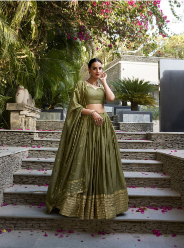 LOOKNBOOK ART Floral Woven Design Ready to Wear Lehenga & Unstitched Blouse With Dupatta