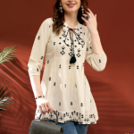 Anouk Women Embroidered Tie-Up Neck Above Knee Kurta