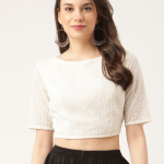 Studio Shringaar Off White Embroidered Georgette Chikankari Saree Blouse