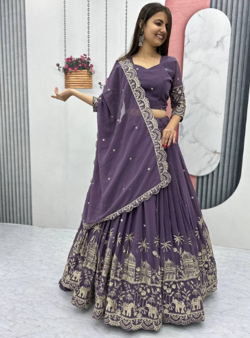 BAESD Embroidered Sequinned Art Silk Semi-Stitched Lehenga & Blouse With Dupatta