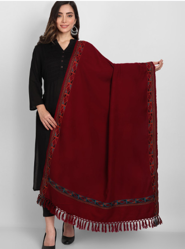 Zamour Women Maroon Woven Design Shawl