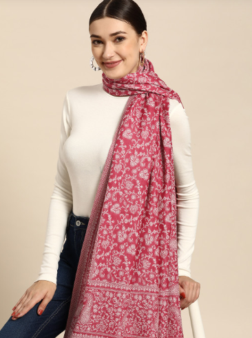 Sangria Women Pink & White Kashmiri Embroidery Shawl