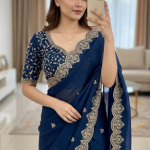 KALINI Ethnic Motifs Embroidered Poly Georgette Heavy Work Saree