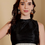 Frolic Rolic Embellished Mandarin Collar Lace-Detail Sleeveless Saree Blouse