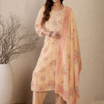 Indo Era Women Floral Printed Regular Thread Work Linen Kurta with Trousers & With Dupatta
